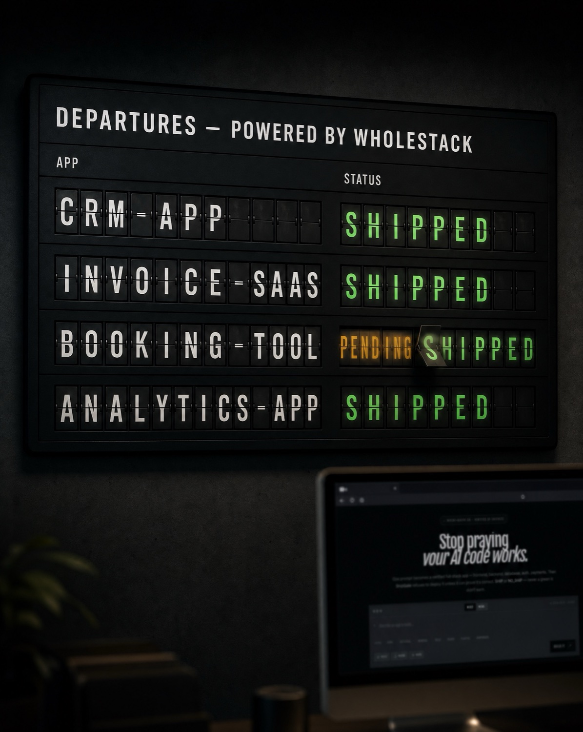 Departures board of apps shipped by Wholestack