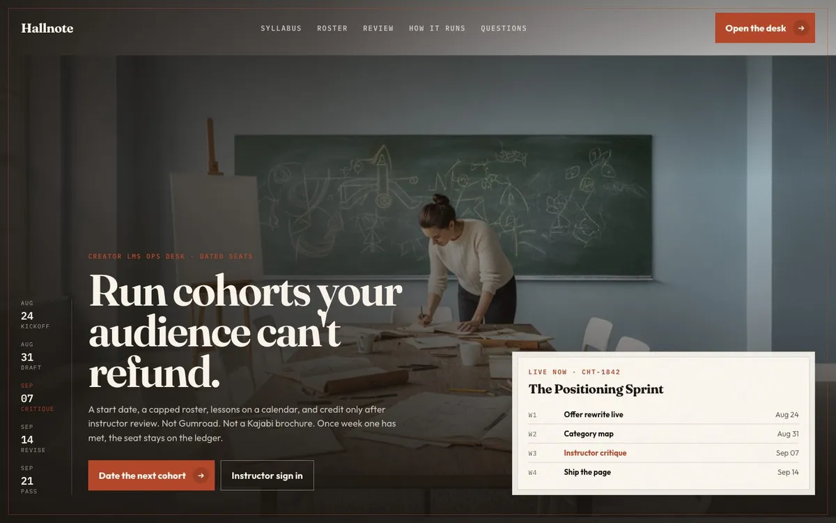 Cohort learning platform landing page