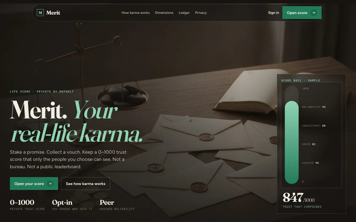 LifeScore merit tracking landing page