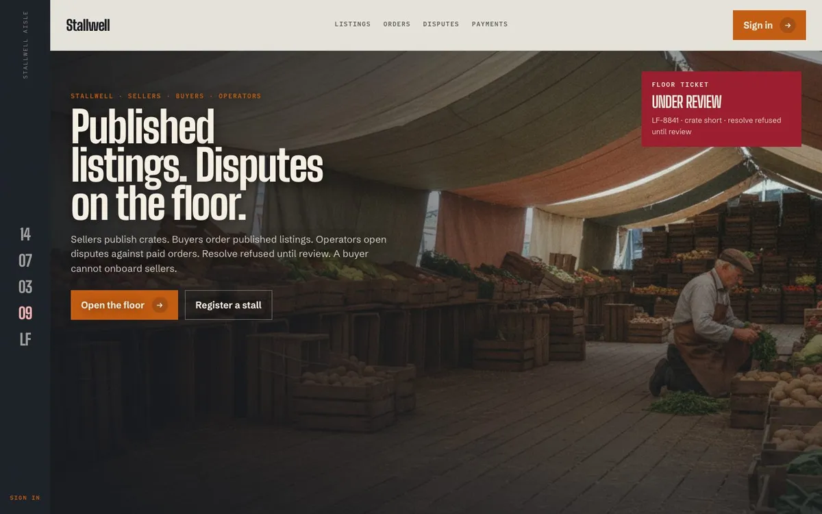 Marketplace operating system landing page