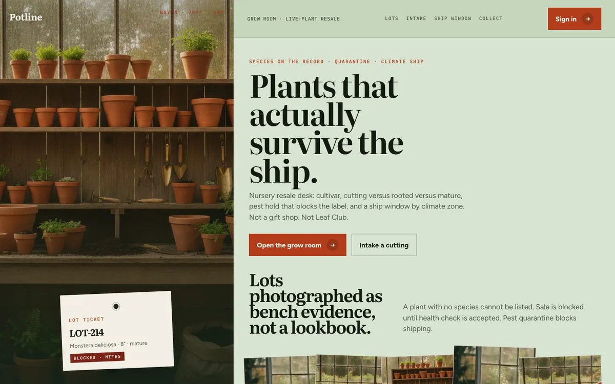 Plant resale storefront landing page