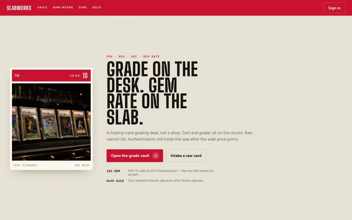 Slabworks grading desk landing page